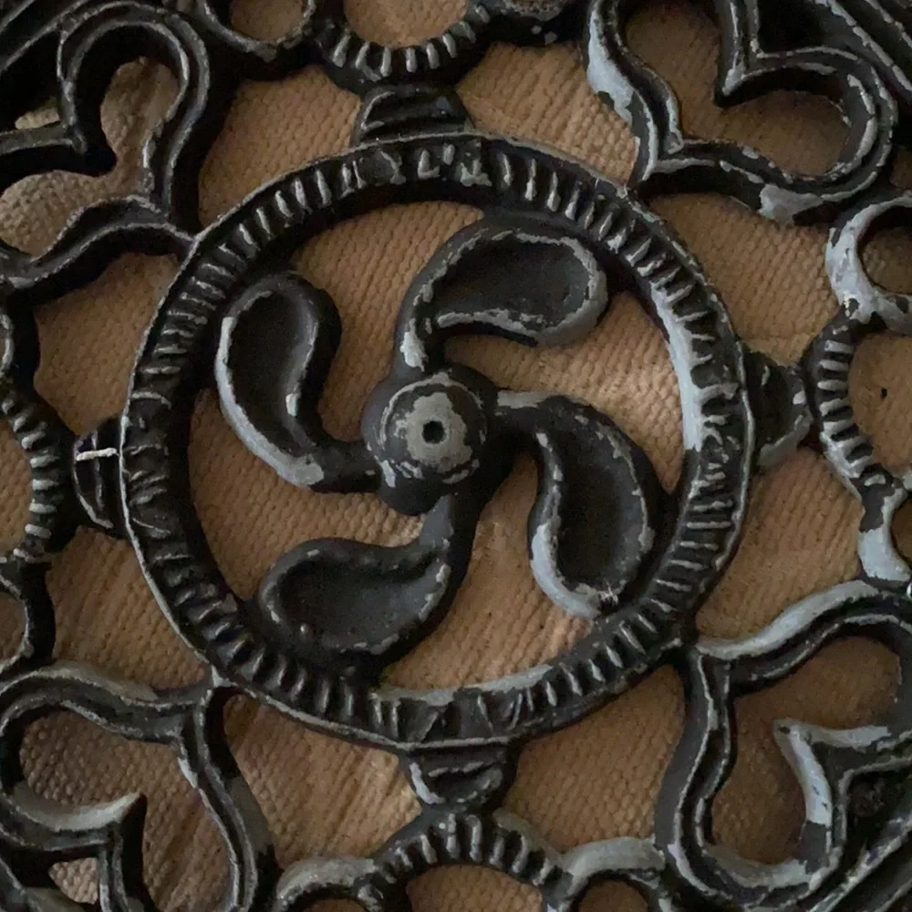 Vintage Black Cast Iron Trivet with Hook